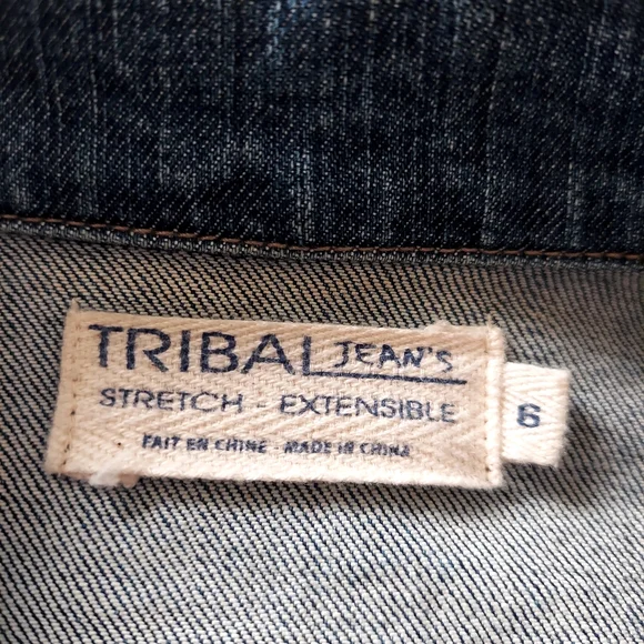 Tribal JEANS Denim Blue Jean Jacket Size 6 Stretch w Pockets - Picture 6 of 7